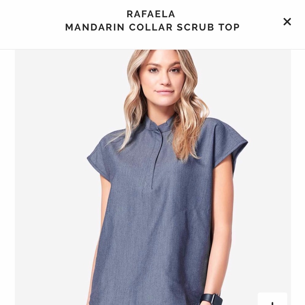 Figs mandarin collar scrub top in heather denim